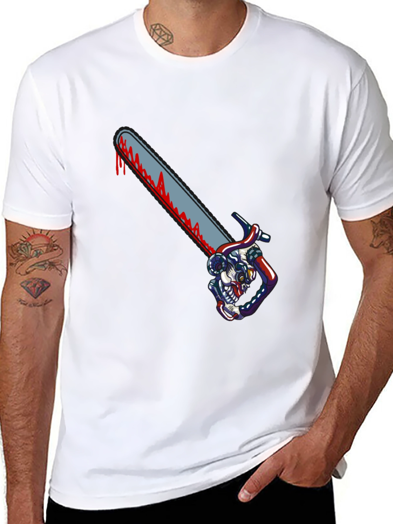 Chainsaw Skull Graphic T-Shirt - Horror Tee