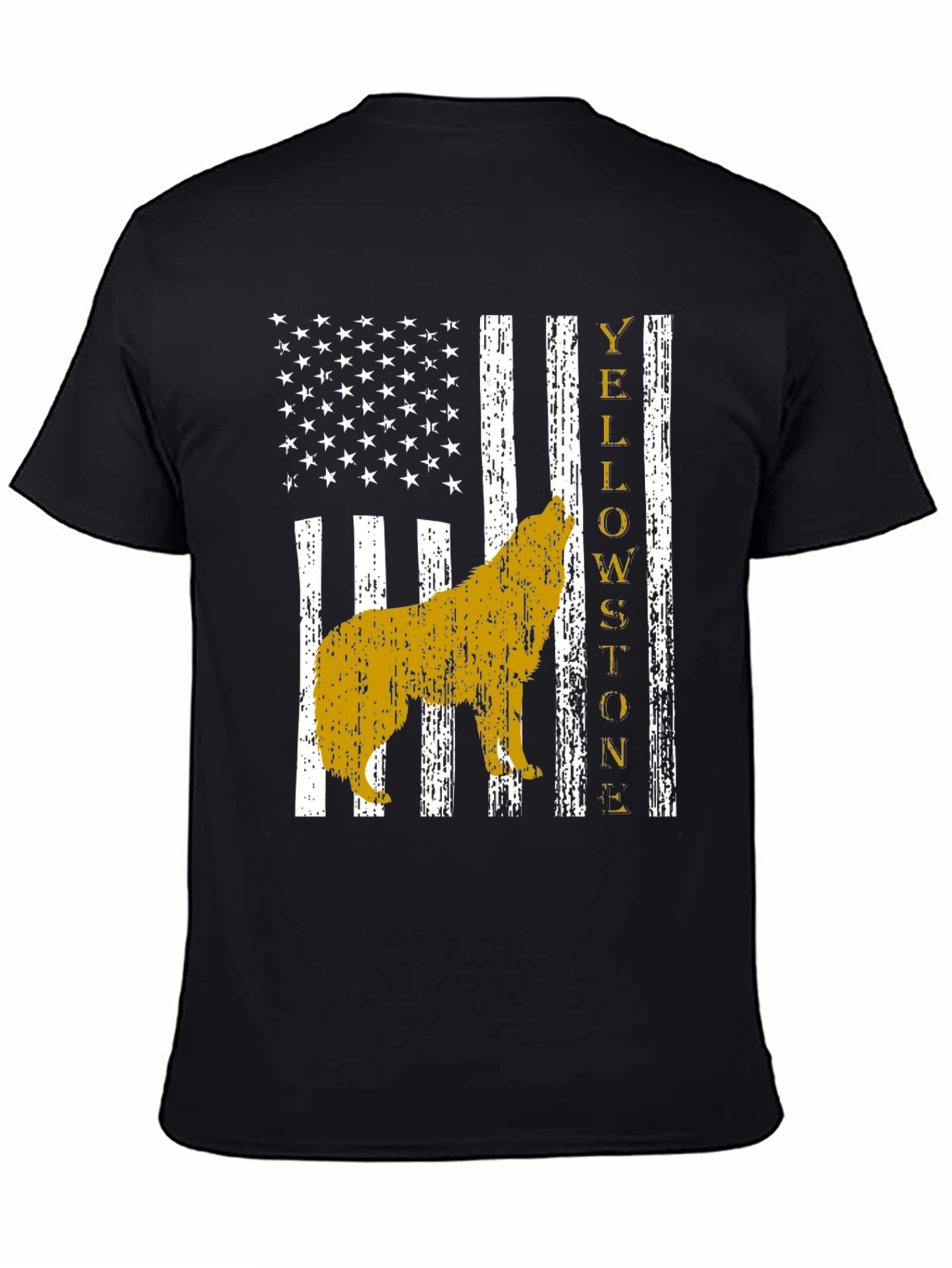 Yellowstone Wolf US Flag Graphic T-Shirt