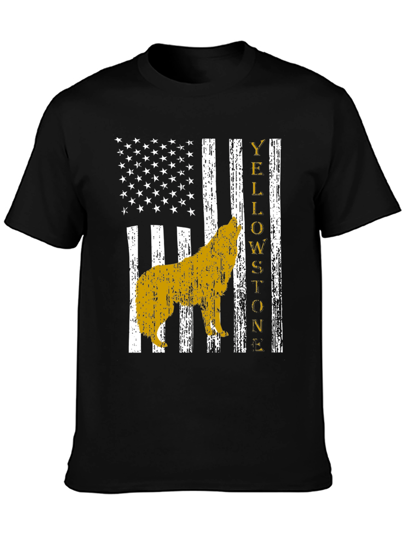 Yellowstone Wolf US Flag Graphic T-Shirt