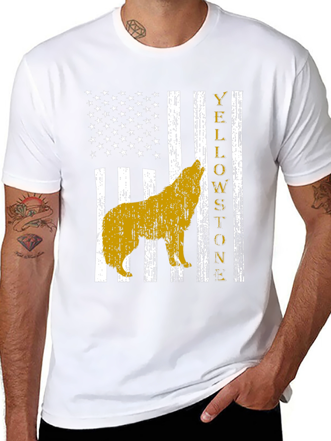 Yellowstone Wolf US Flag Graphic T-Shirt