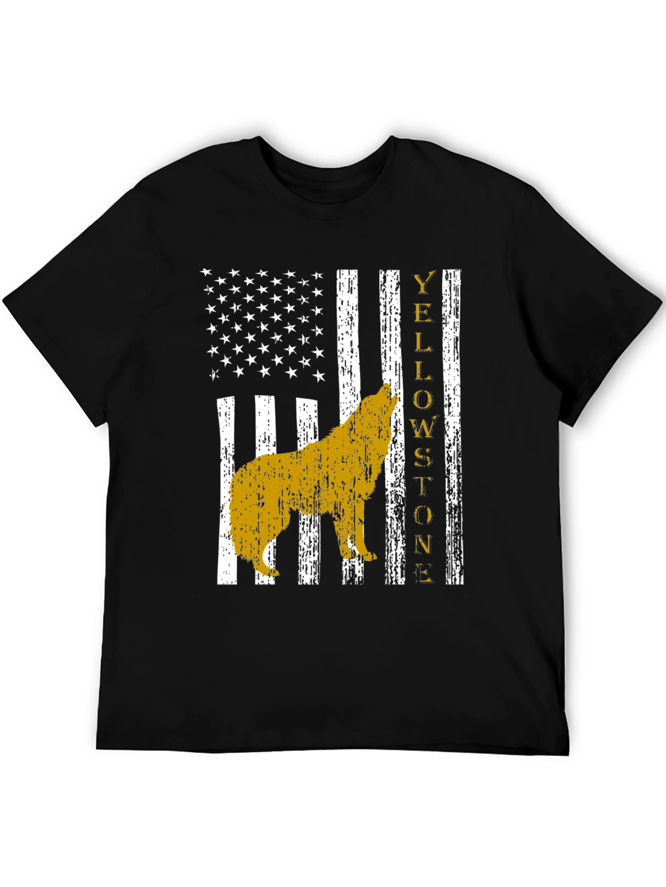 Yellowstone Wolf US Flag Graphic T-Shirt