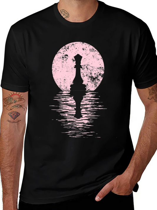 Queen Chess Piece T-Shirt: Artistic Moonlit Design