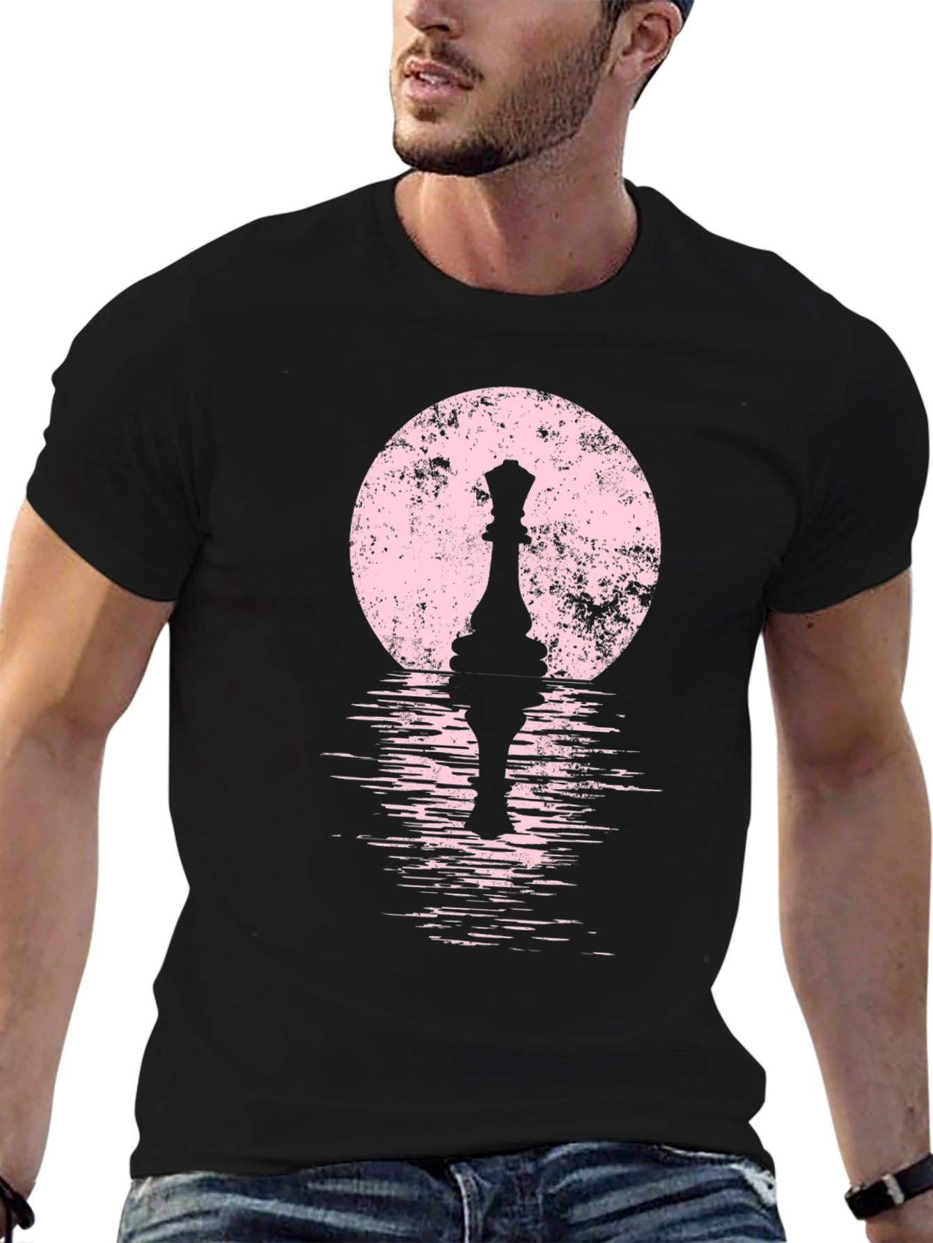 Queen Chess Piece T-Shirt: Artistic Moonlit Design