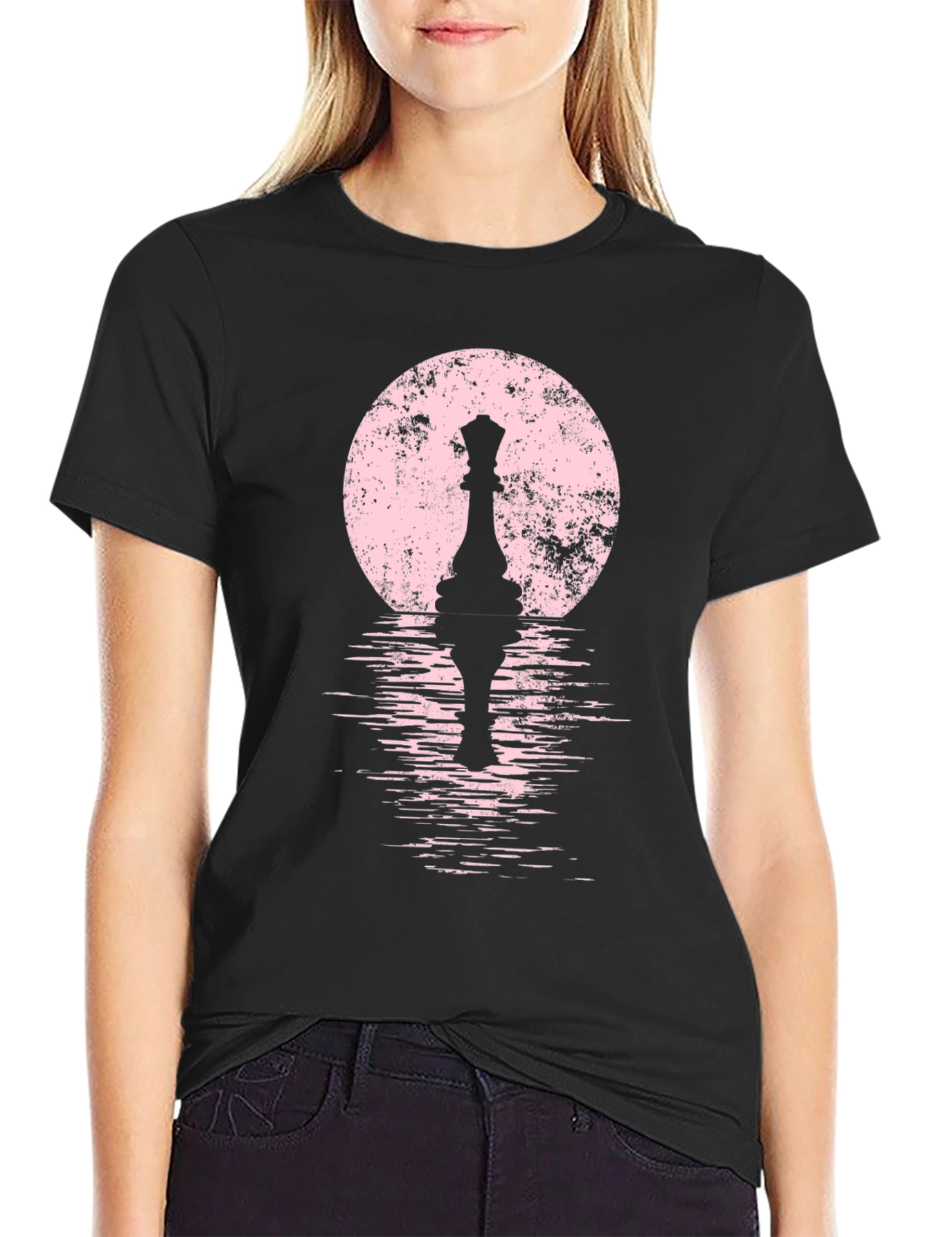 Queen Chess Piece T-Shirt: Artistic Moonlit Design