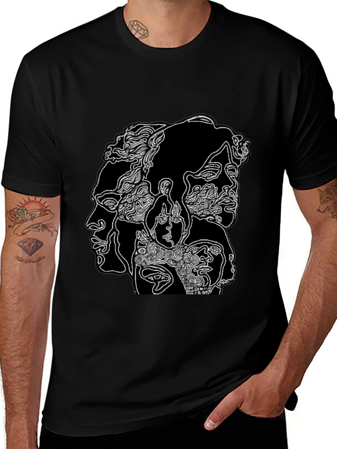 Abstract Faces Graphic Black T-Shirt