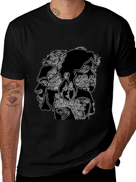 Abstract Faces Graphic Black T-Shirt