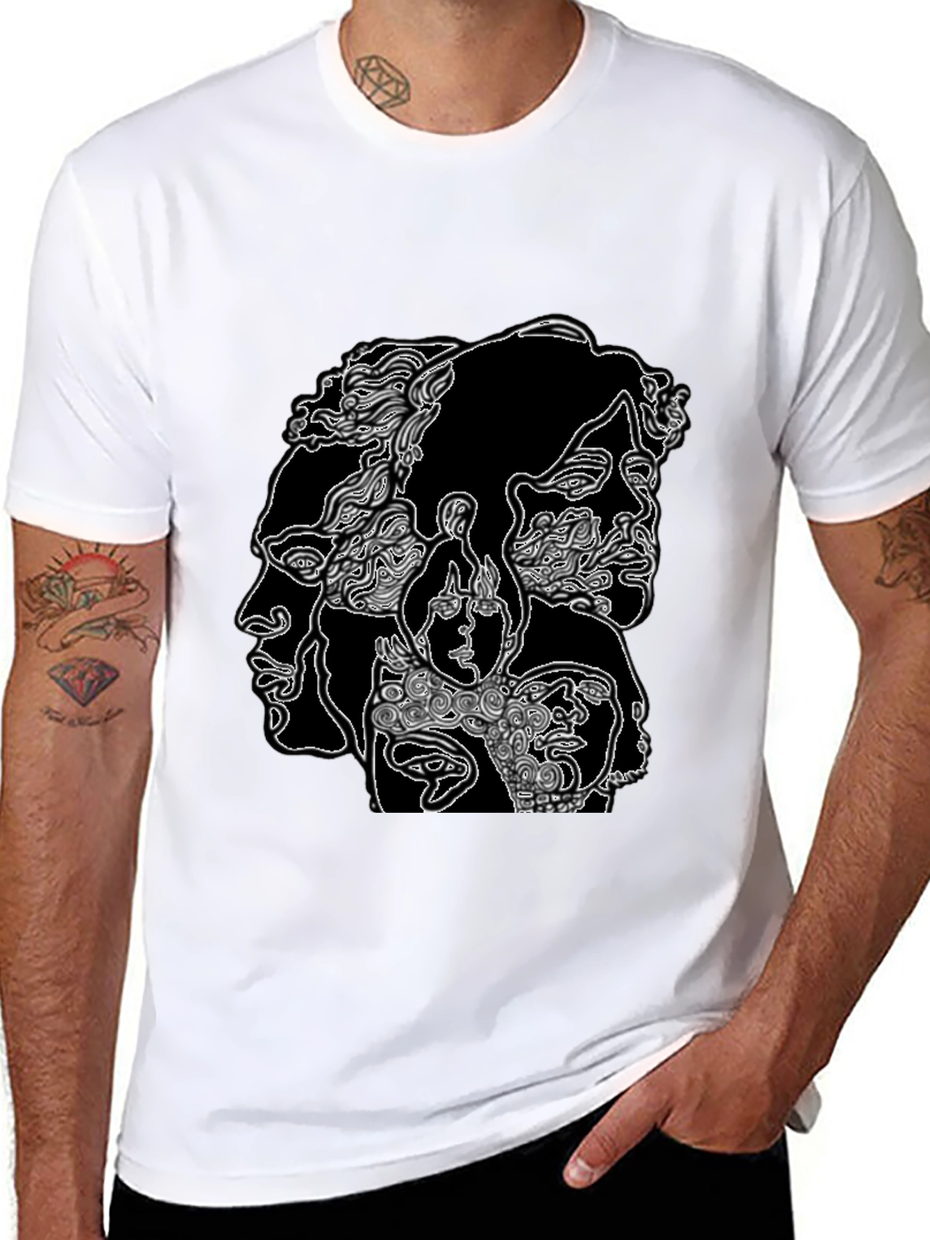Abstract Faces Graphic Black T-Shirt
