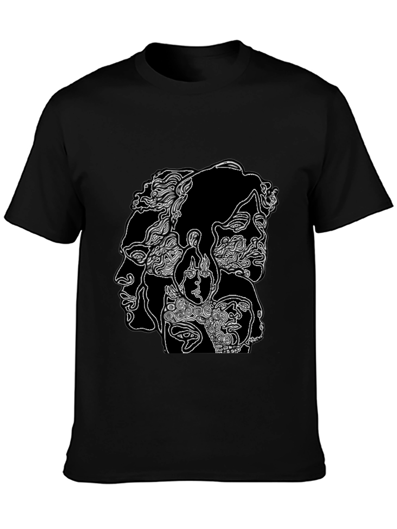 Abstract Faces Graphic Black T-Shirt