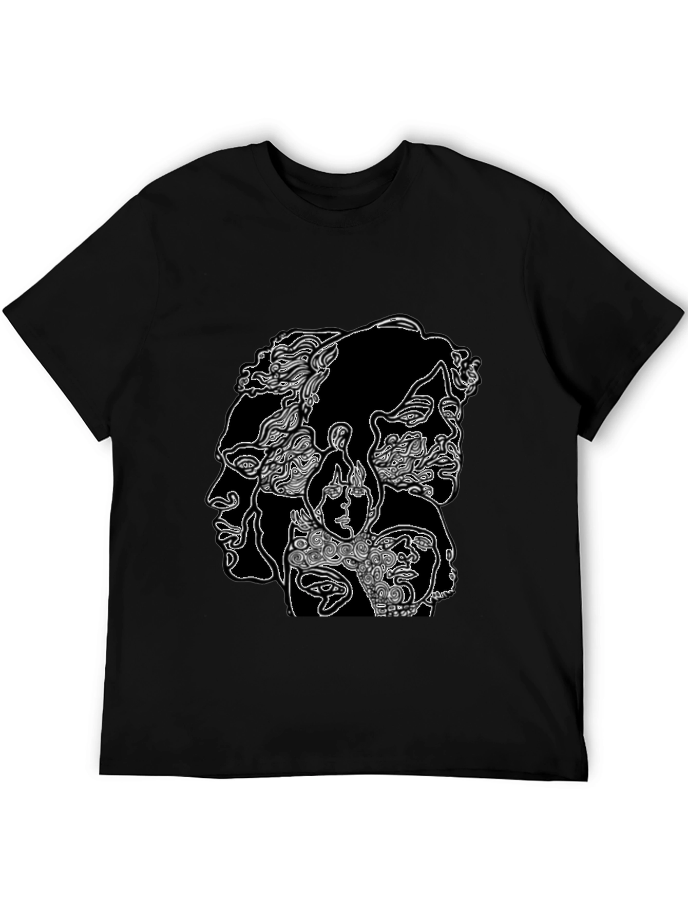 Abstract Faces Graphic Black T-Shirt