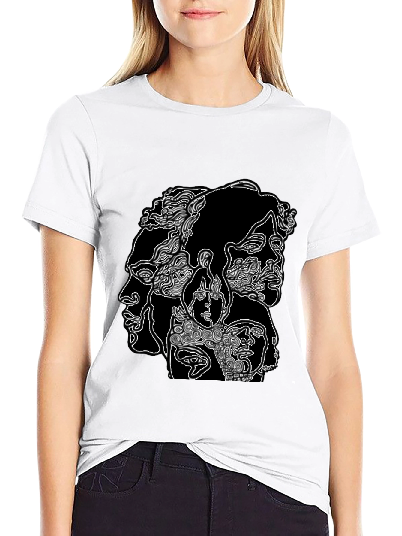 Abstract Faces Graphic Black T-Shirt