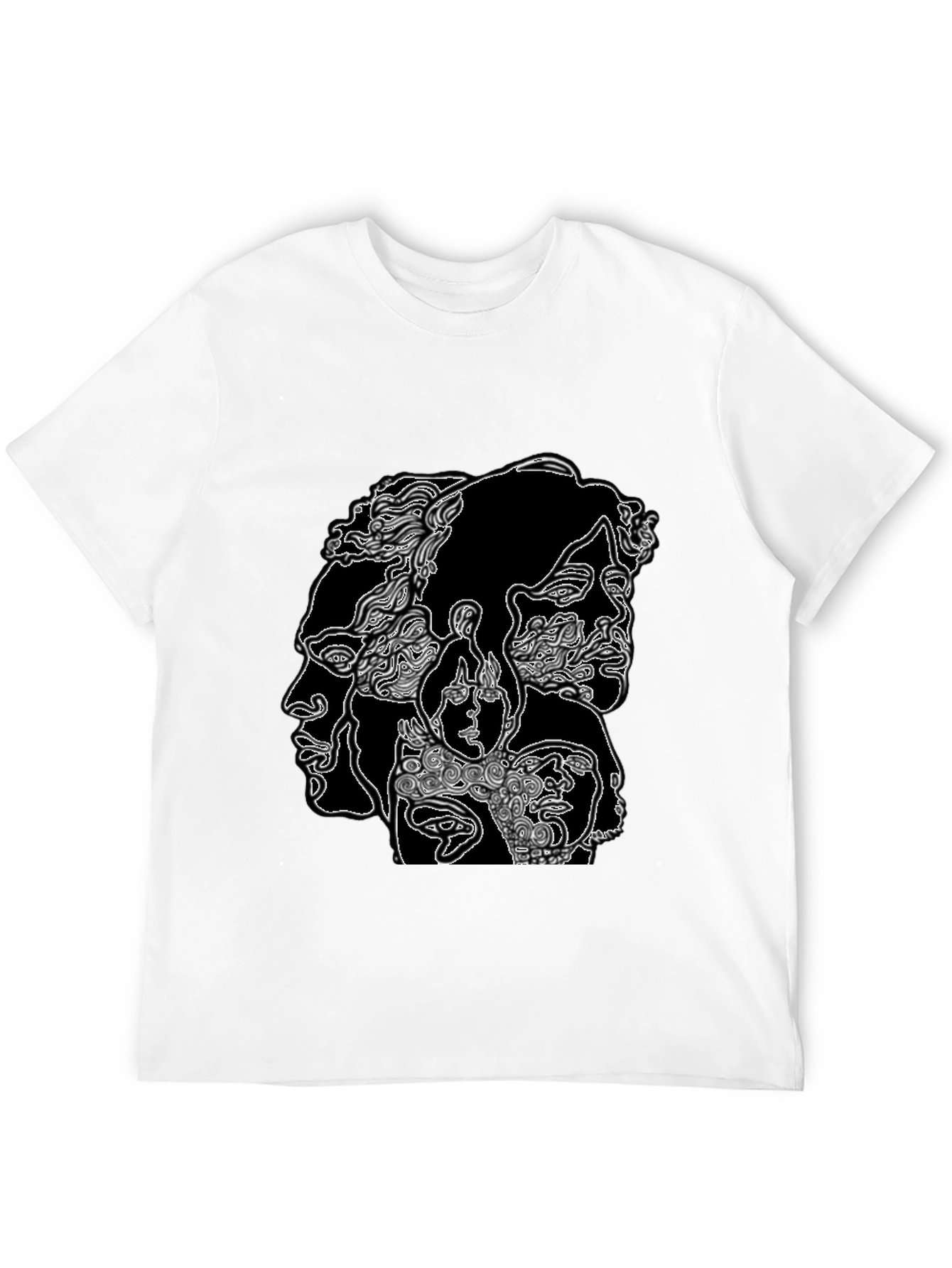 Abstract Faces Graphic Black T-Shirt