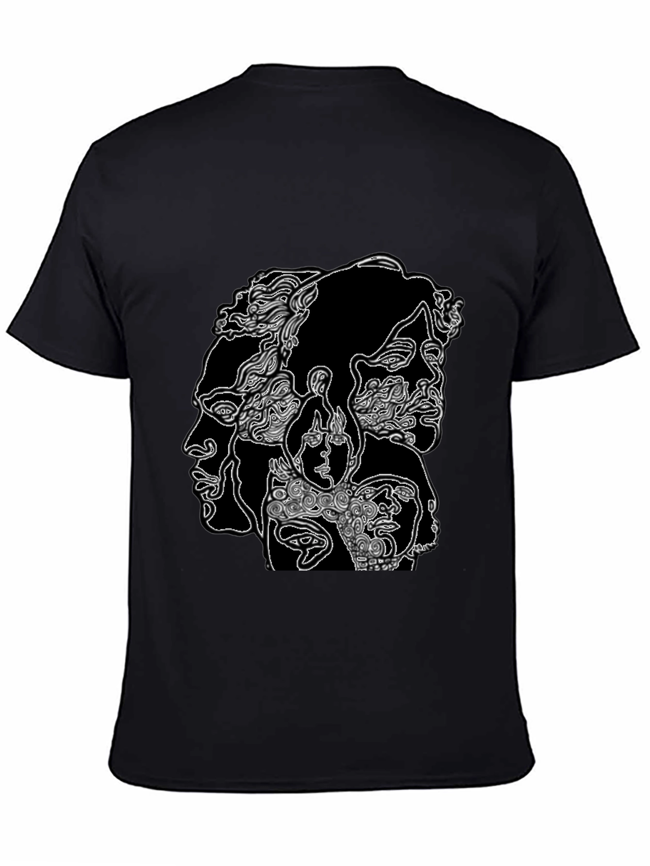 Abstract Faces Graphic Black T-Shirt