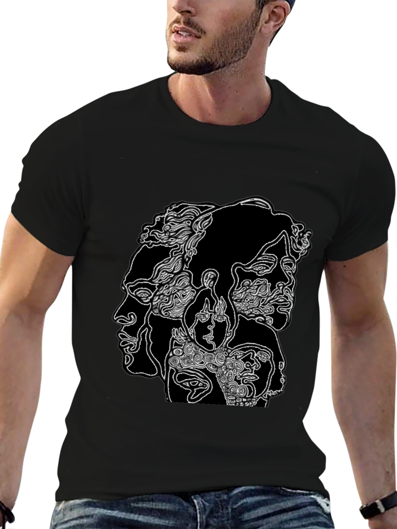Abstract Faces Graphic Black T-Shirt