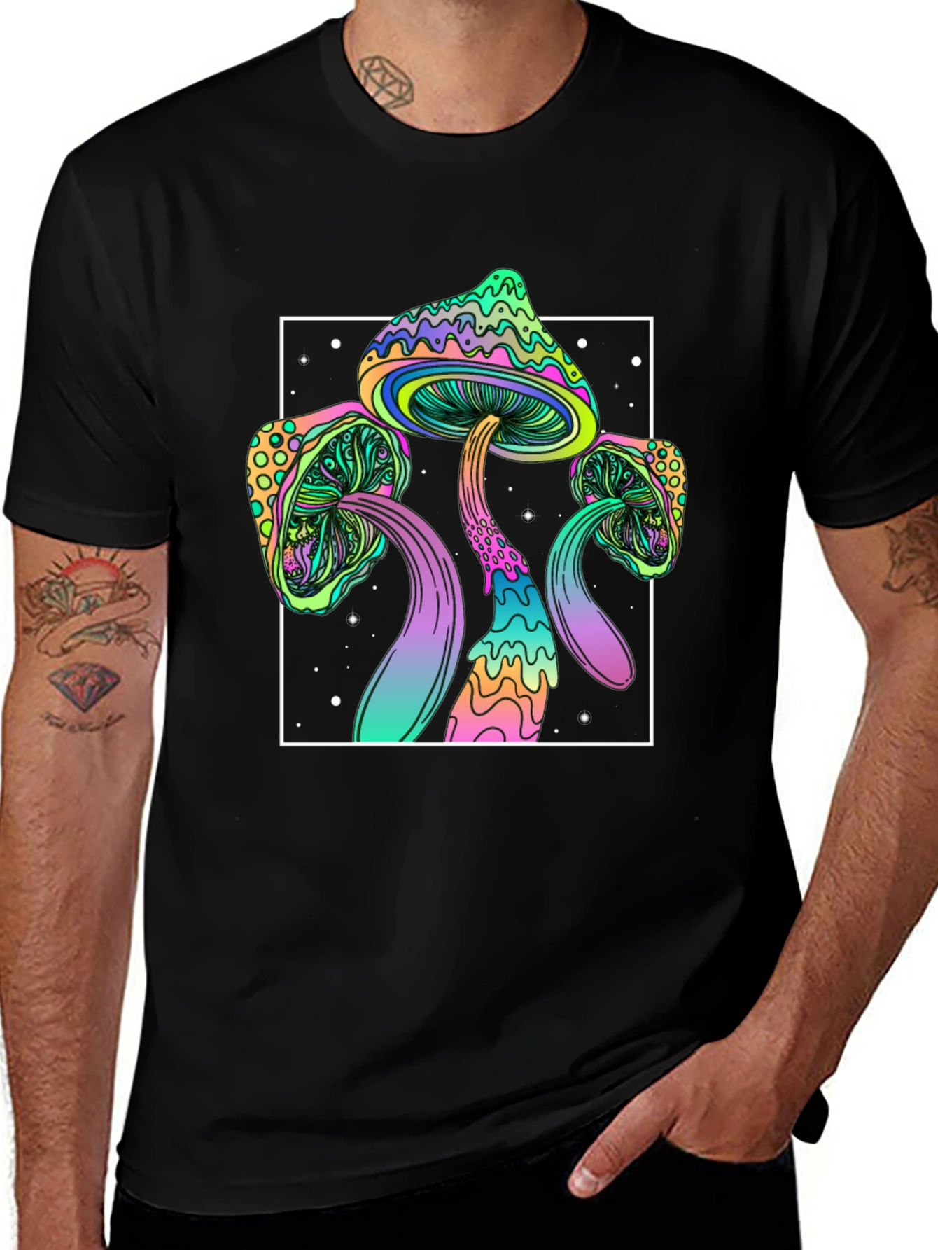 Psychedelic Mushroom T-Shirt - Black Trippy Tee