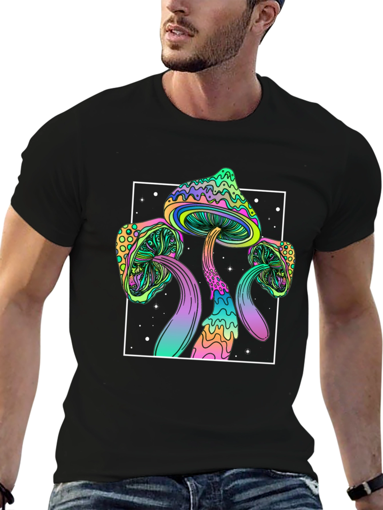 Psychedelic Mushroom T-Shirt - Black Trippy Tee