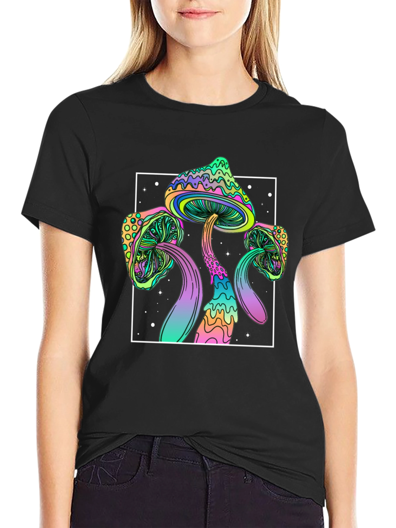 Psychedelic Mushroom T-Shirt - Black Trippy Tee