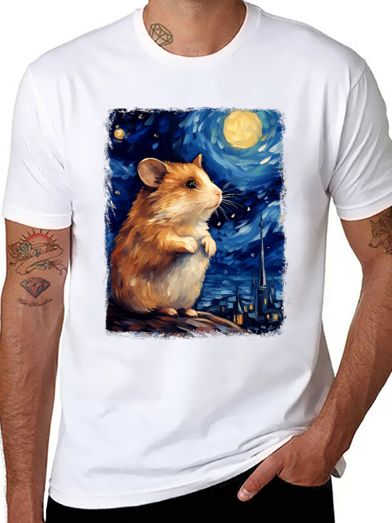 Hamster Starry Night Art T-Shirt
