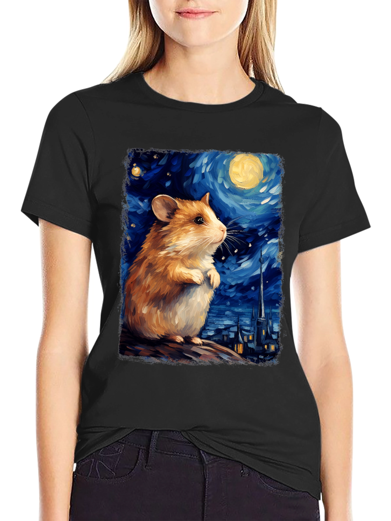 Hamster Starry Night Art T-Shirt