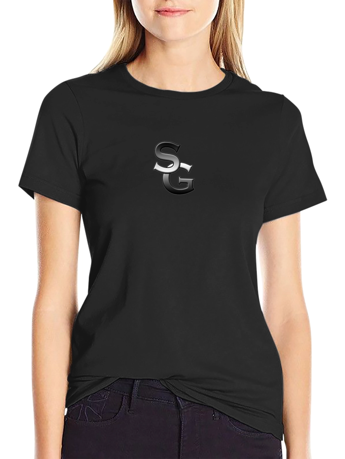 Sleek Black Tee with Abstract Initial Design