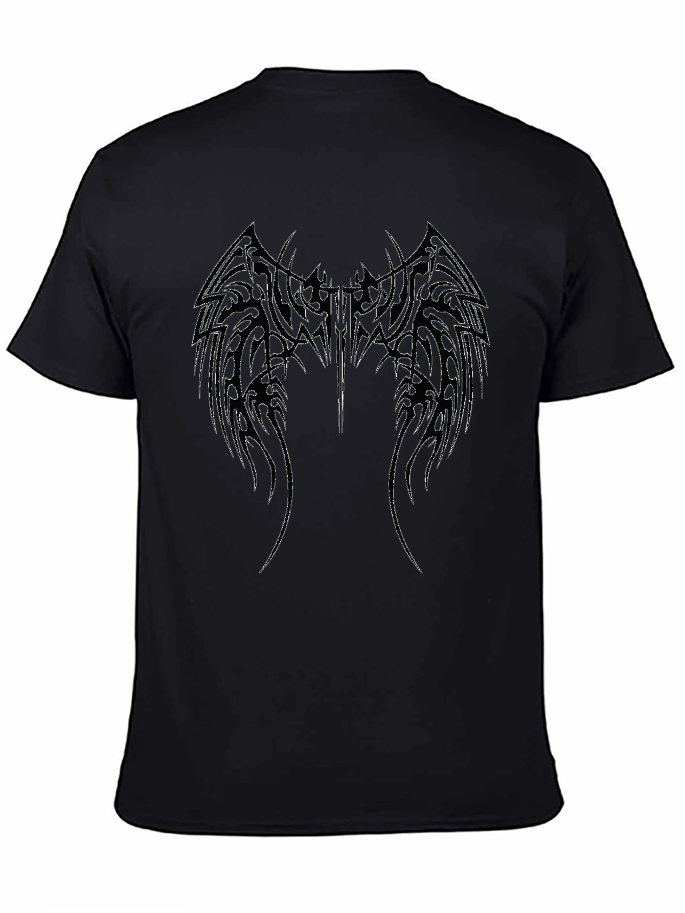 Black T-Shirt with Winged Graphic Print