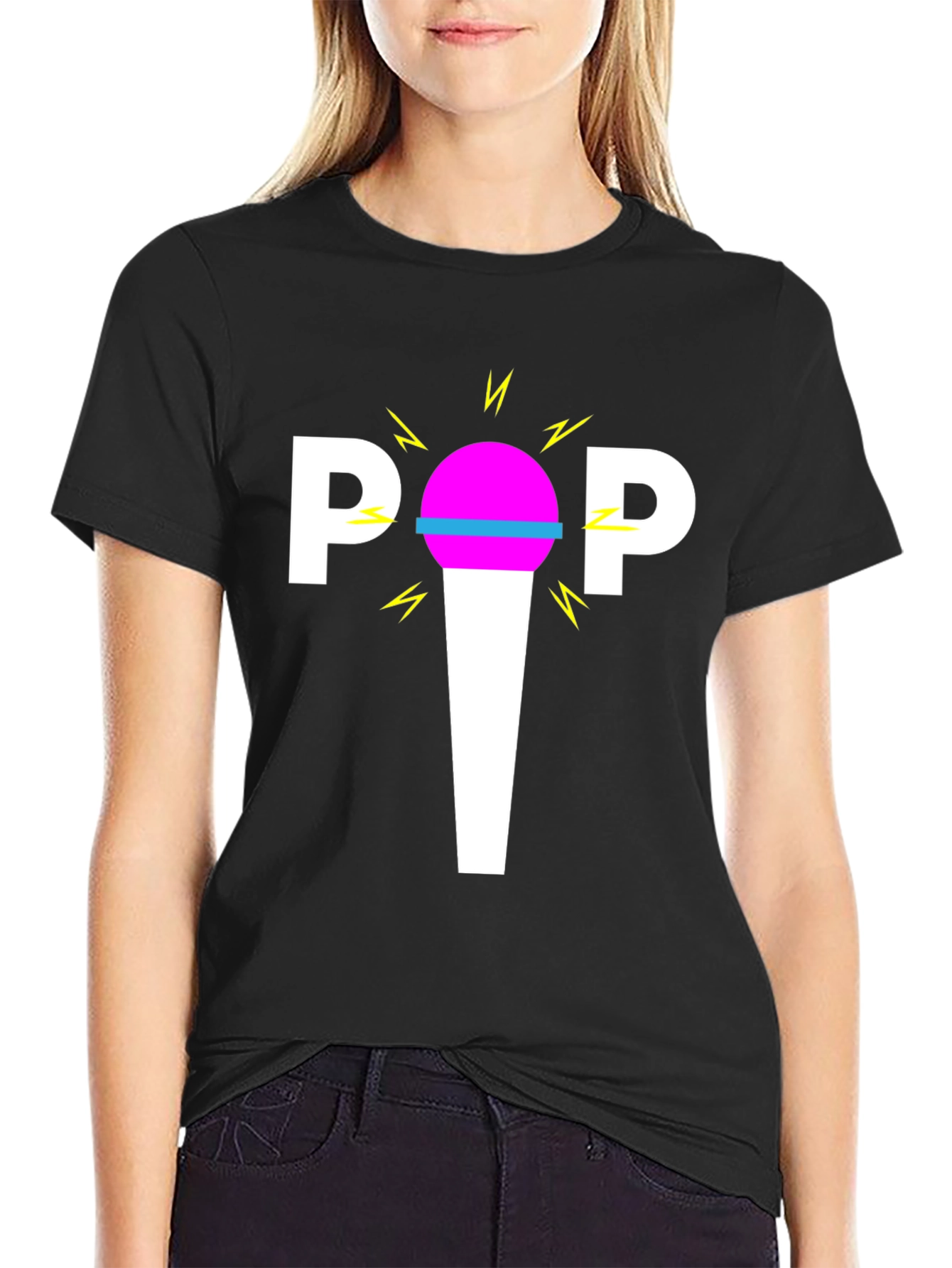 Retro POP Graphic Tee - Black Cotton Blend