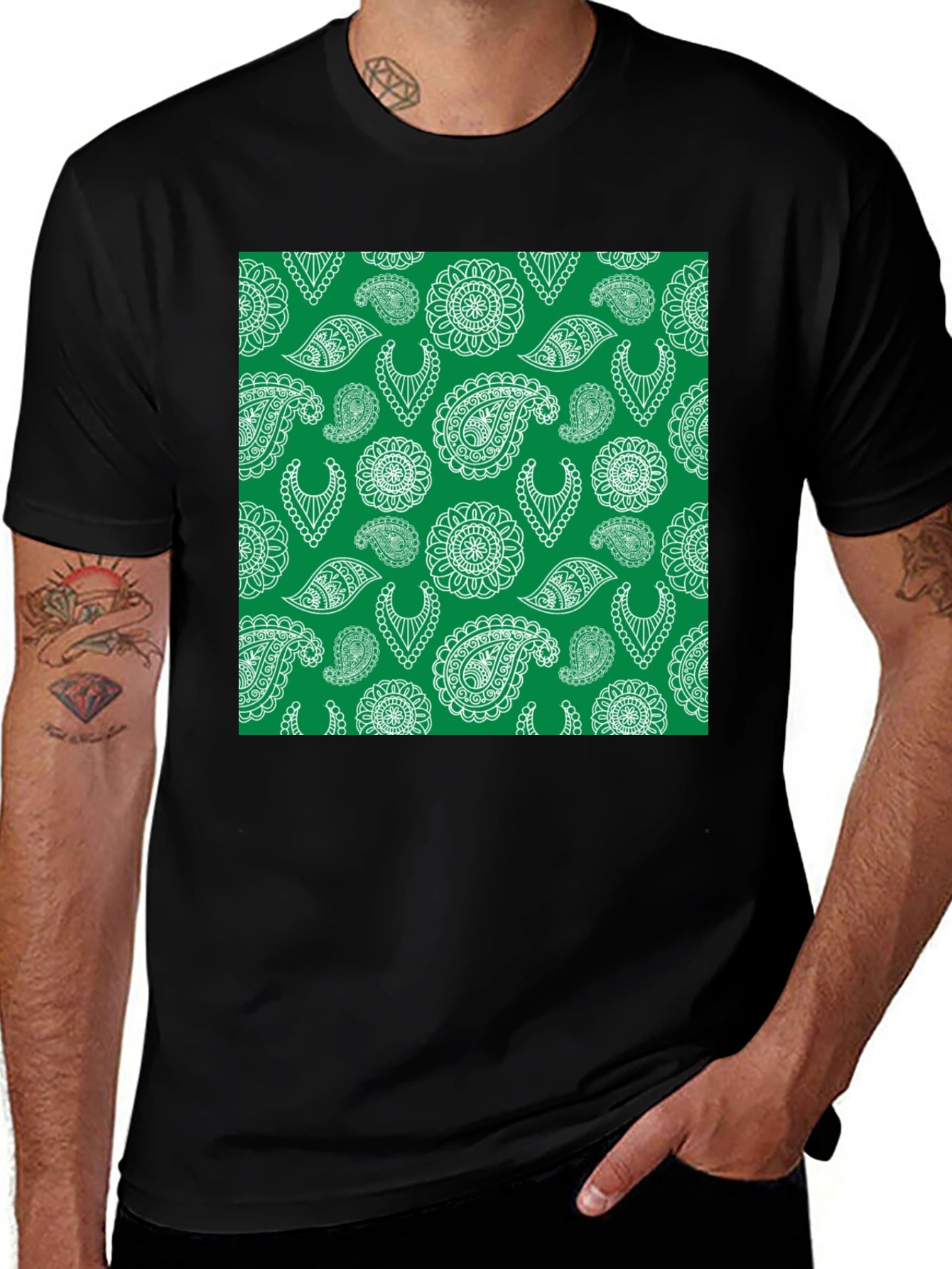 Green Paisley Graphic Tee - Stylish Mens T-Shirt