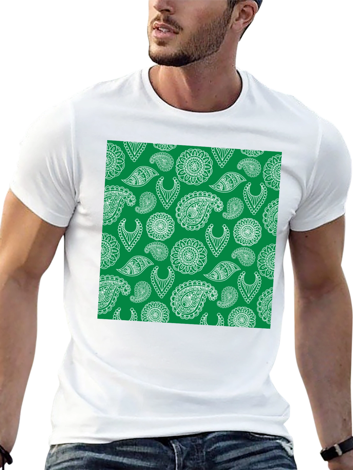 Green Paisley Graphic Tee - Stylish Mens T-Shirt