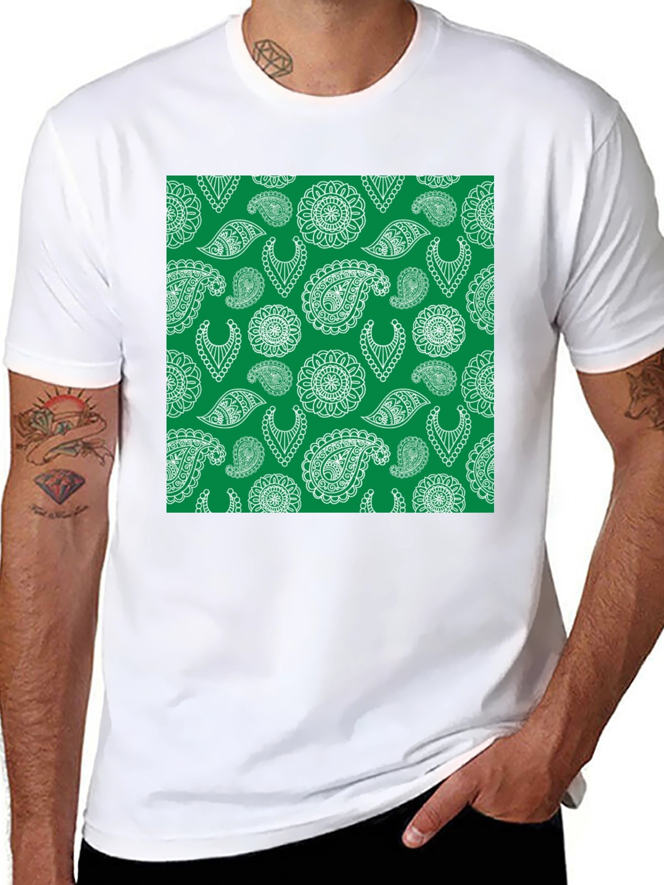 Green Paisley Graphic Tee - Stylish Mens T-Shirt