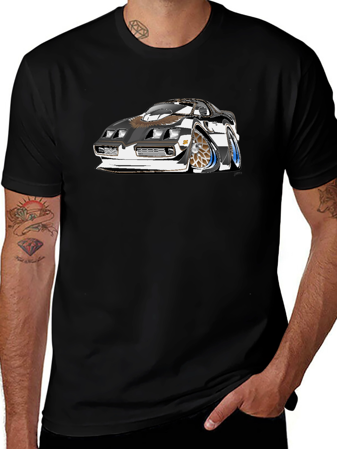 Car Graphic Tee - Black Cotton T-Shirt