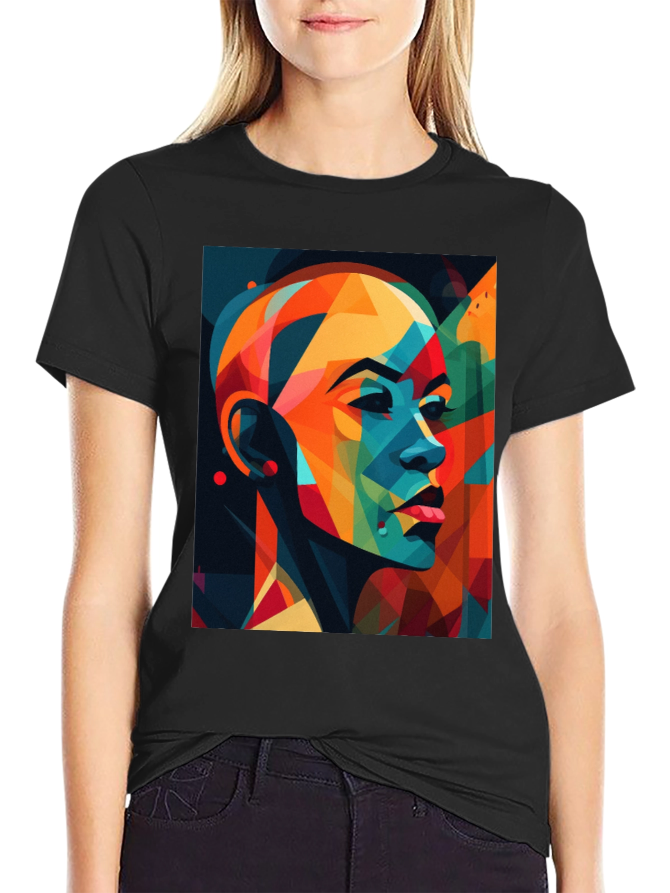 Abstract Woman Black Graphic Tee