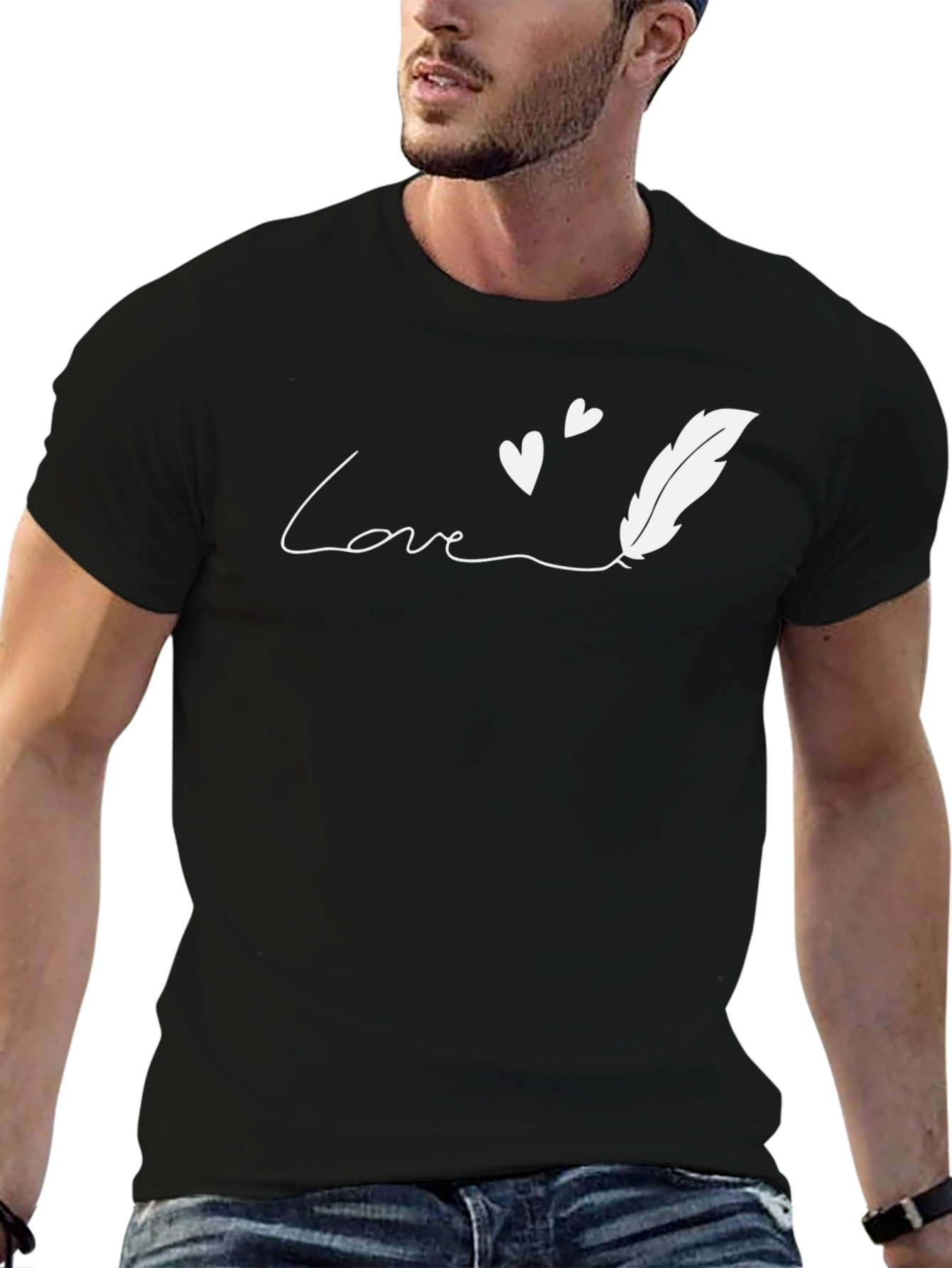 Love Feather Graphic Tee - Stylish Black T-Shirt