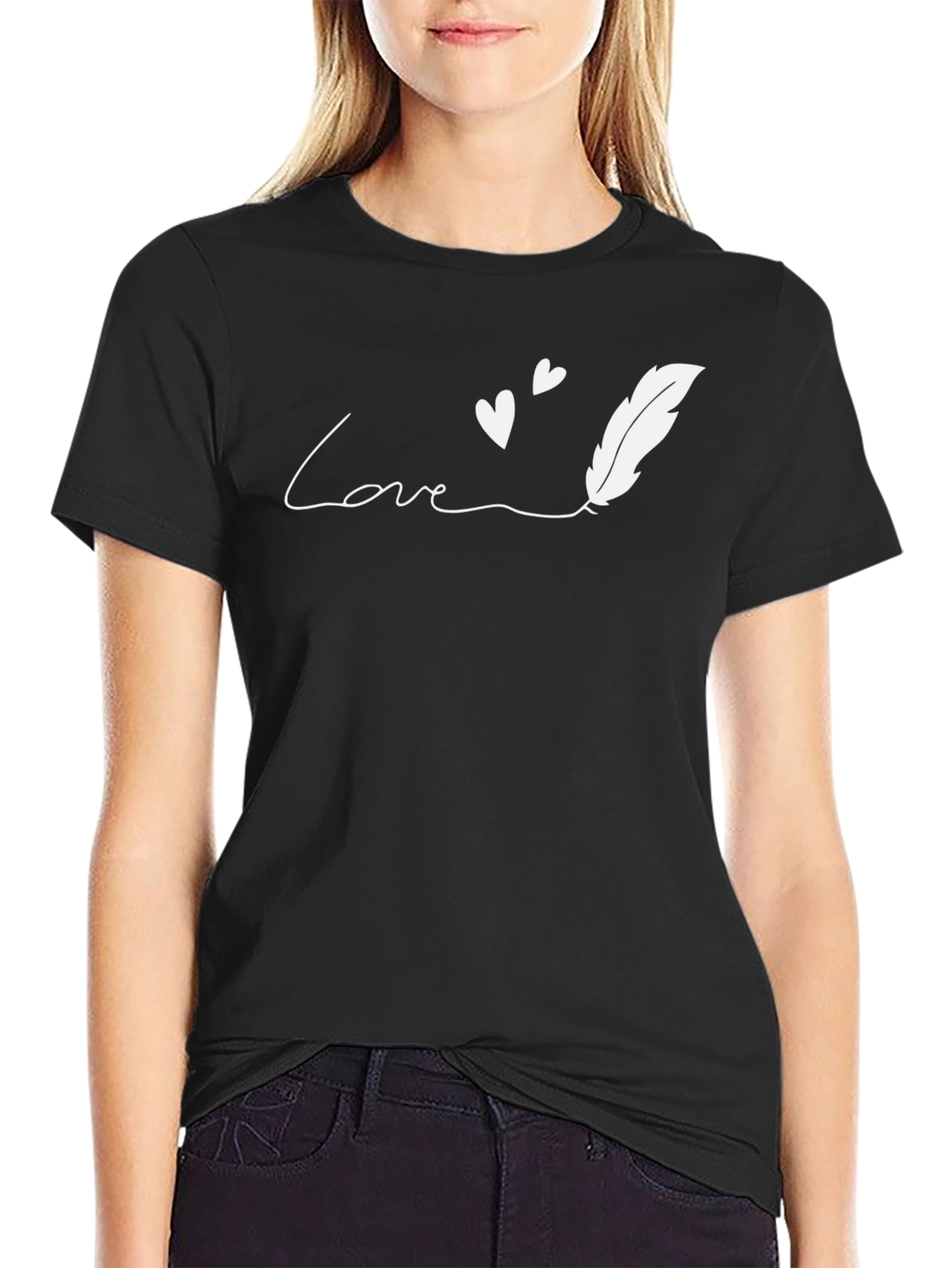 Love Feather Graphic Tee - Stylish Black T-Shirt