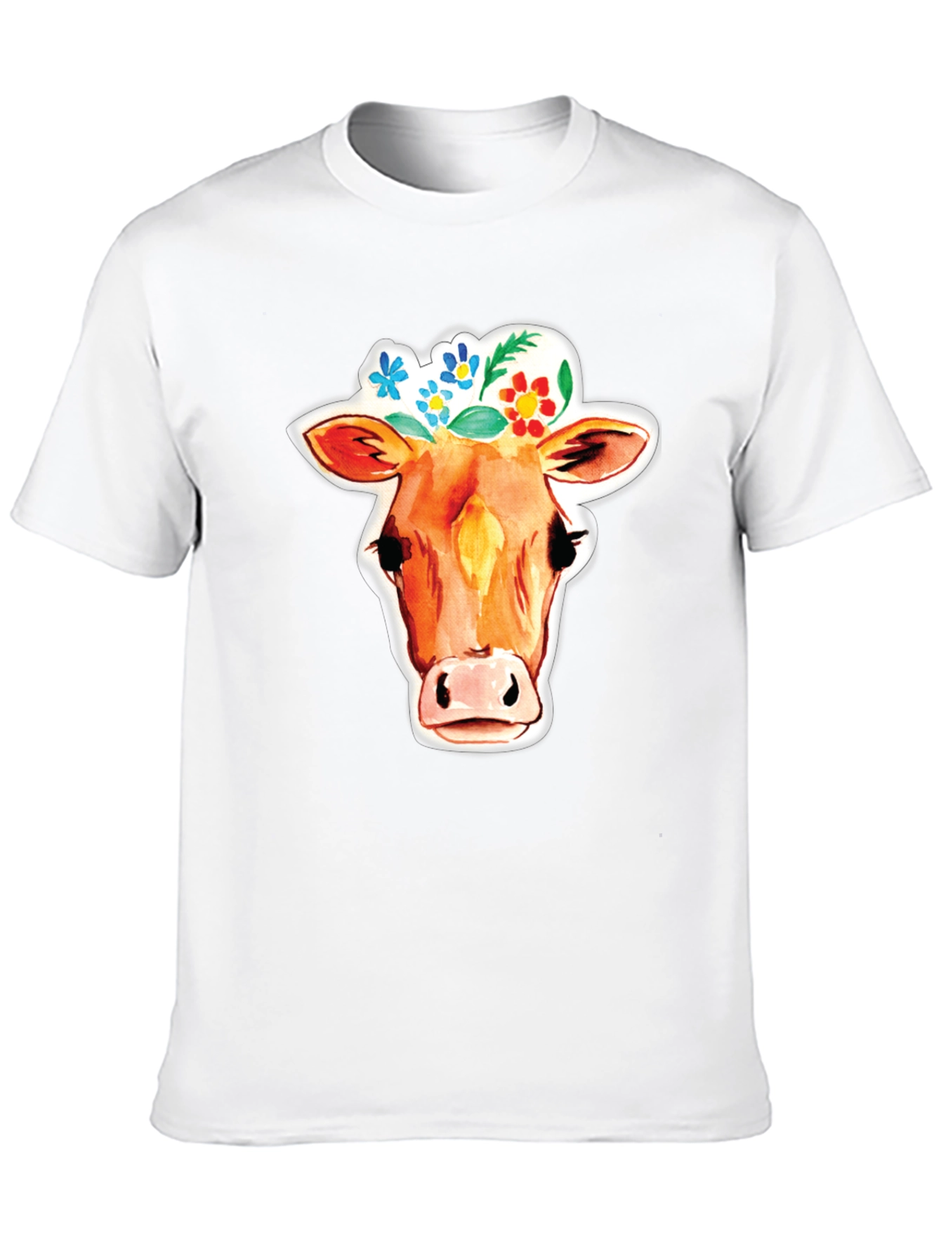 Cow with Floral Crown Graphic T-Shirt
