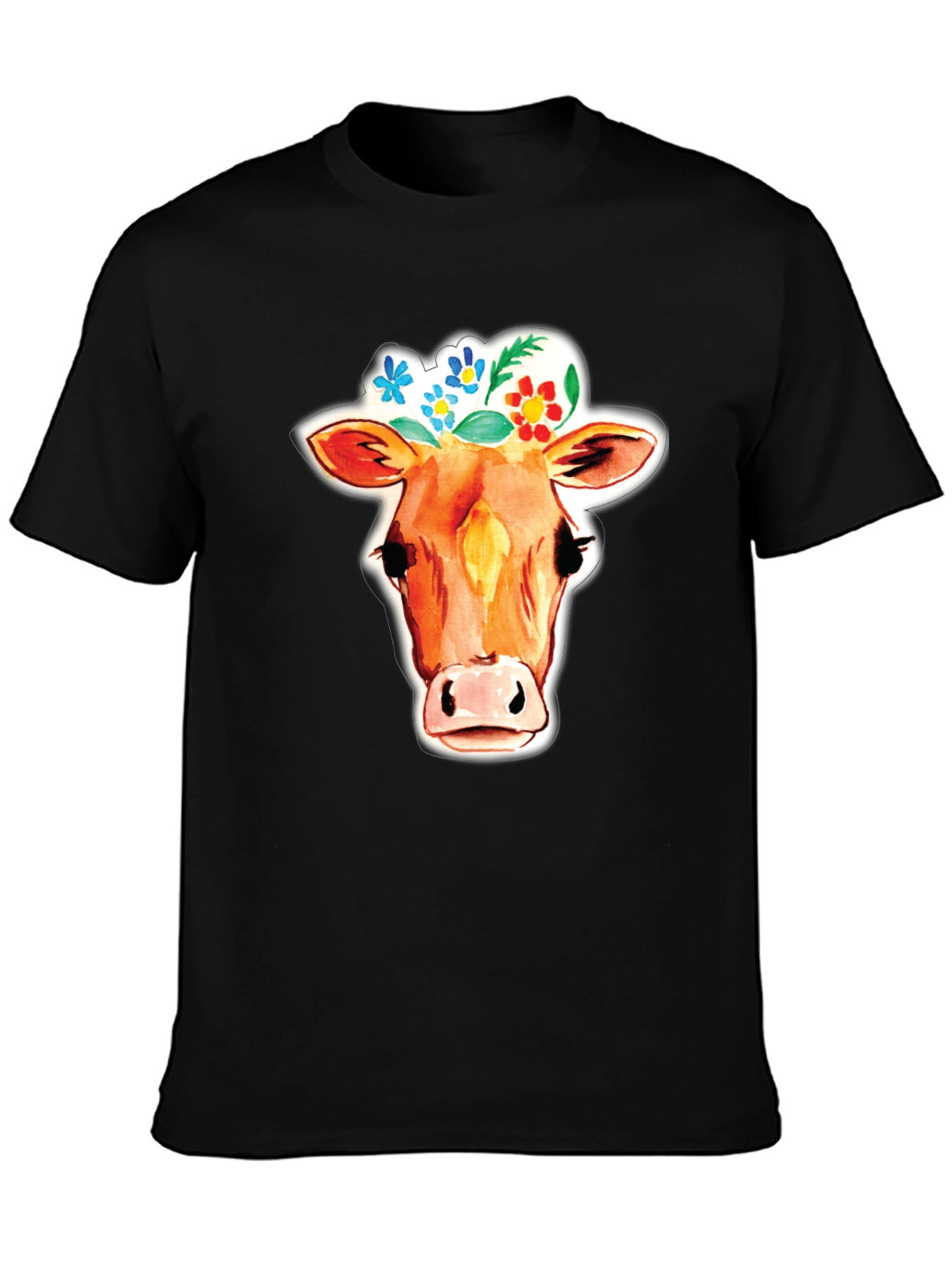 Cow with Floral Crown Graphic T-Shirt