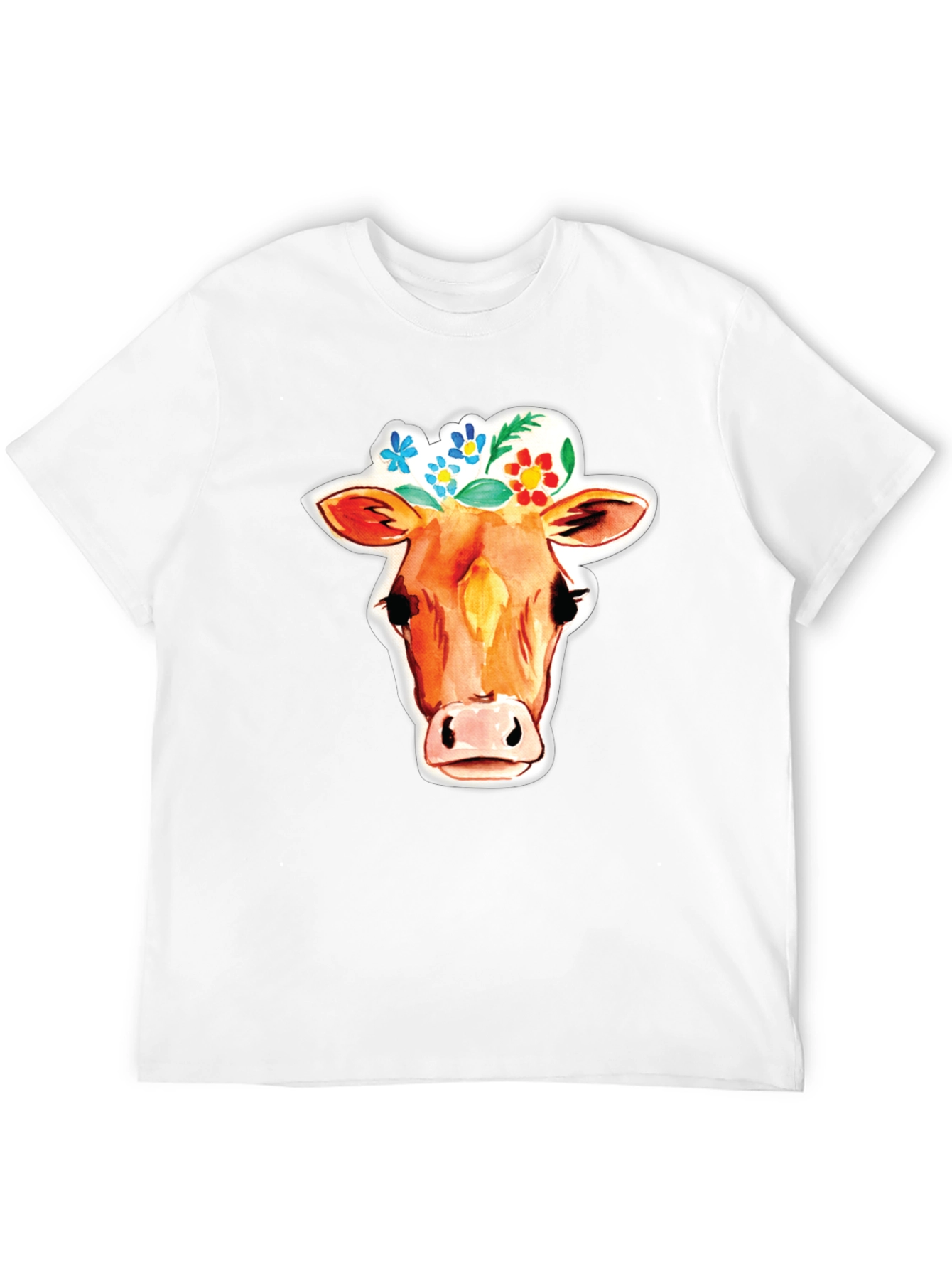 Cow with Floral Crown Graphic T-Shirt
