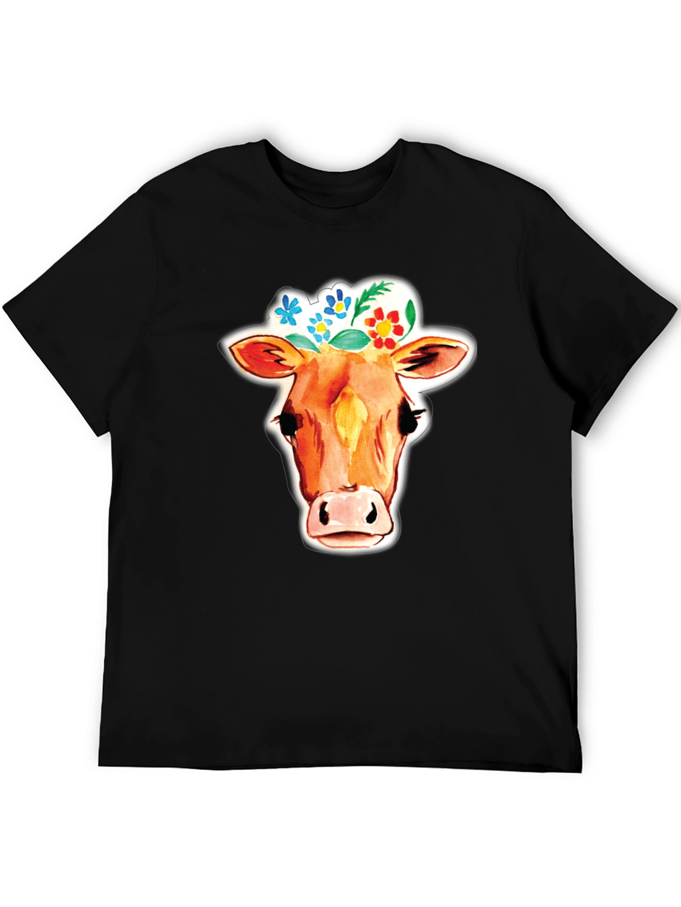 Cow with Floral Crown Graphic T-Shirt