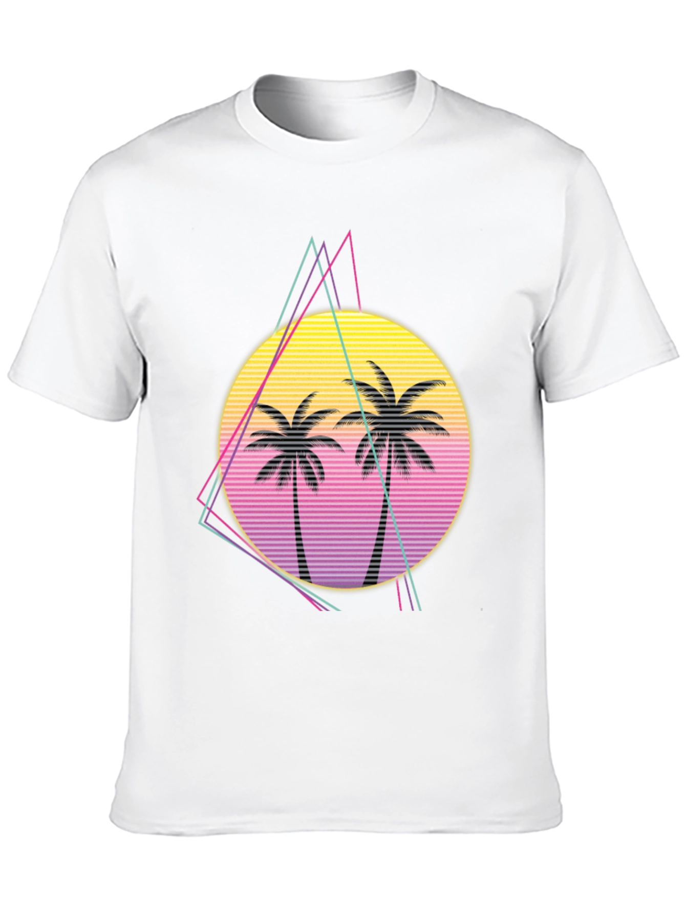 Retro Palm Tree Sunset Graphic Tee - Black