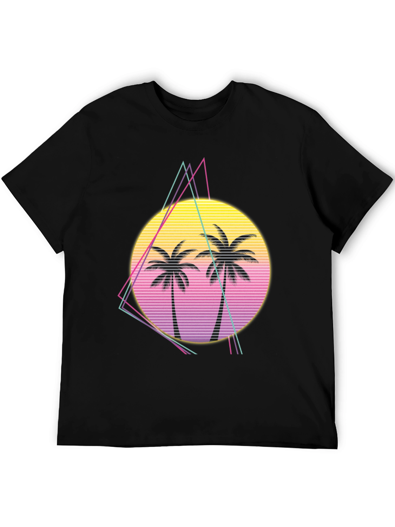 Retro Palm Tree Sunset Graphic Tee - Black