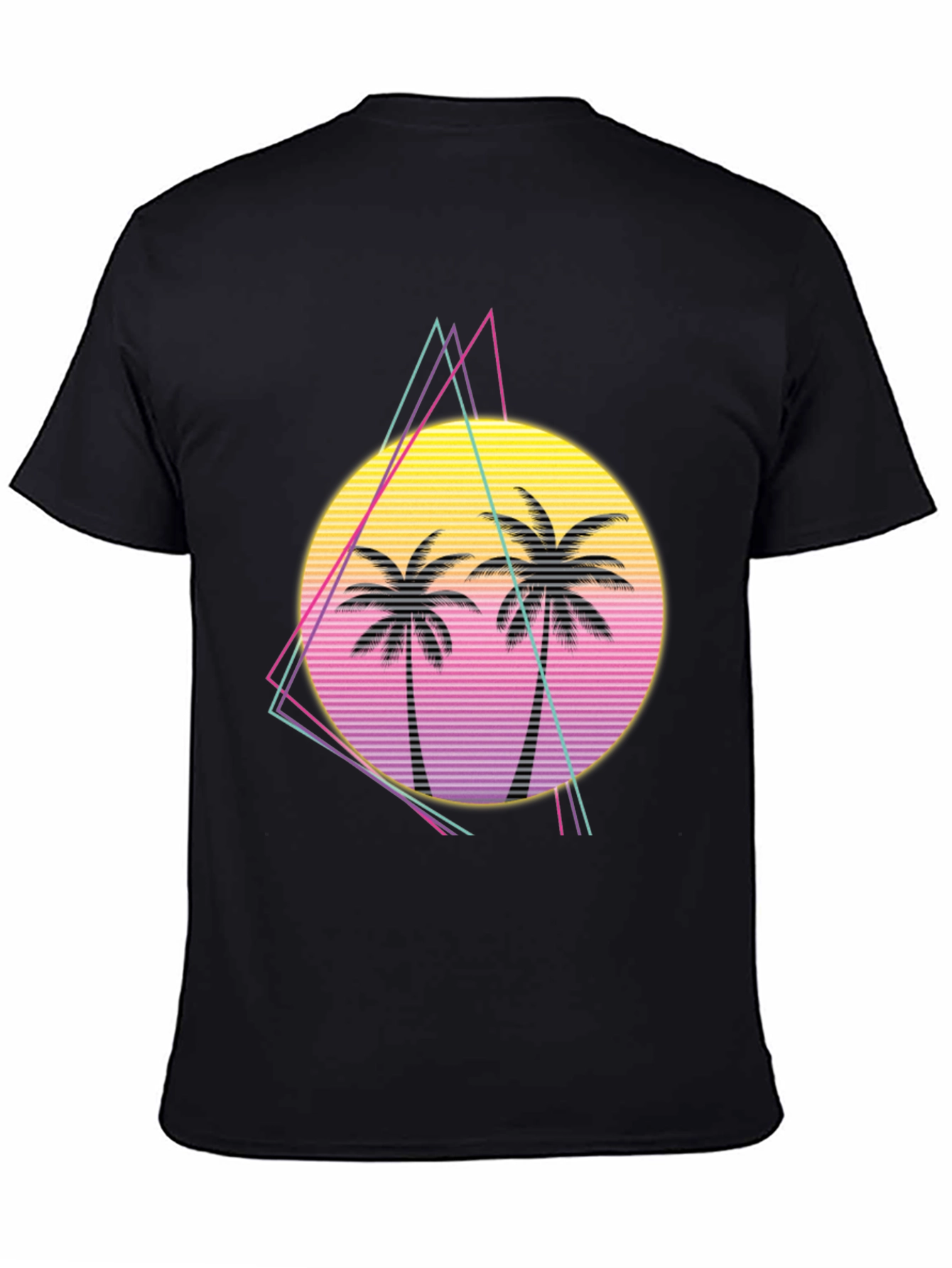 Retro Palm Tree Sunset Graphic Tee - Black
