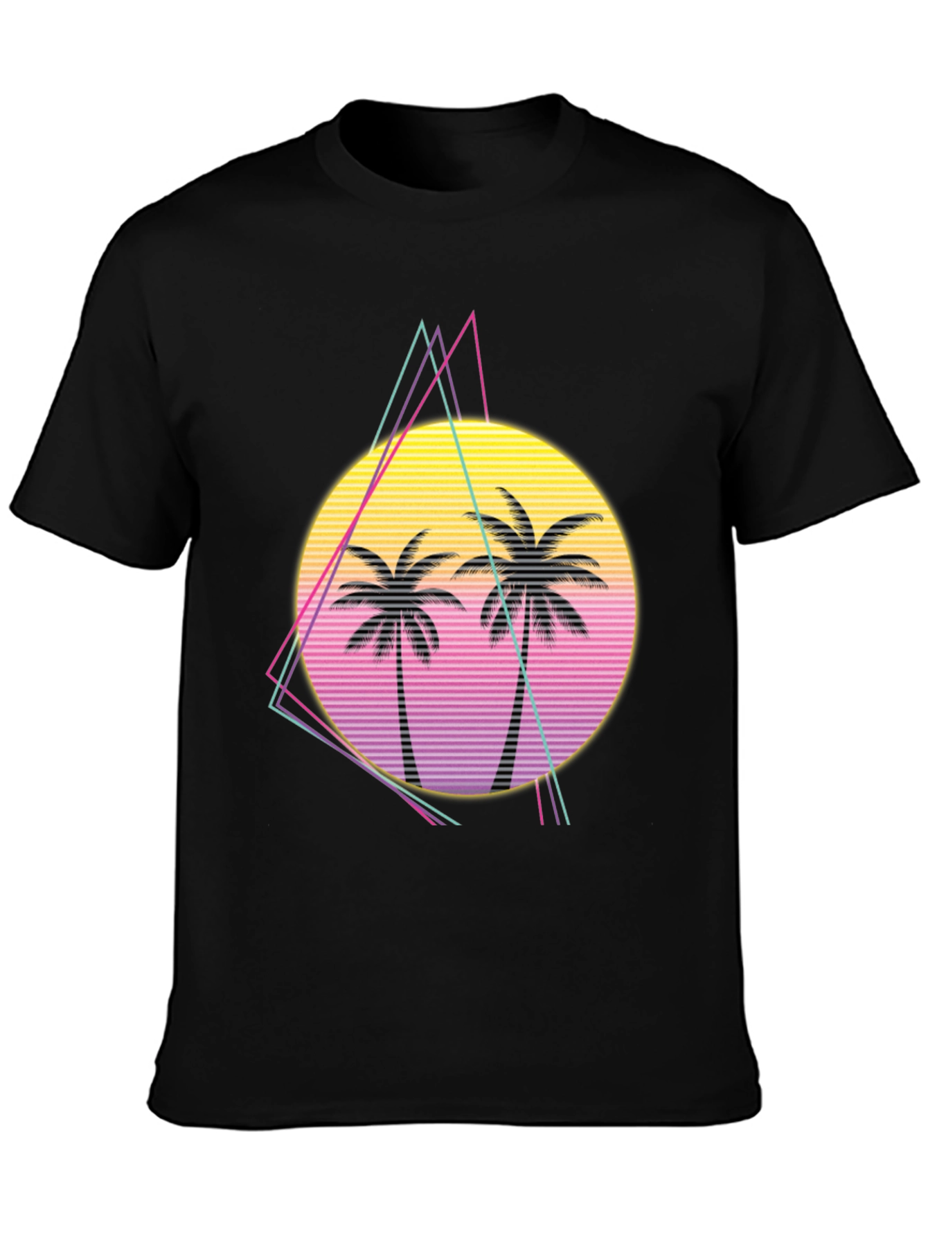 Retro Palm Tree Sunset Graphic Tee - Black