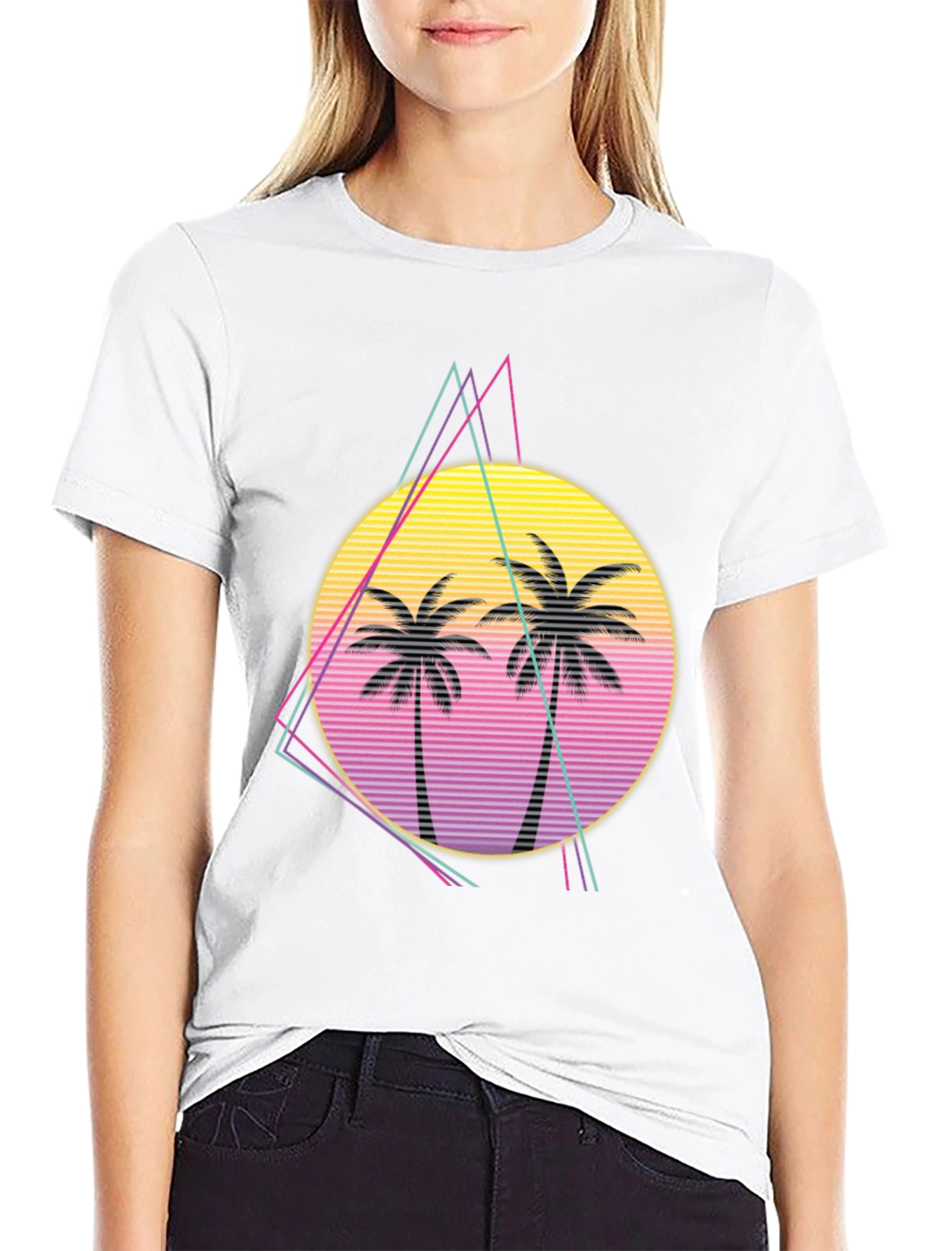 Retro Palm Tree Sunset Graphic Tee - Black