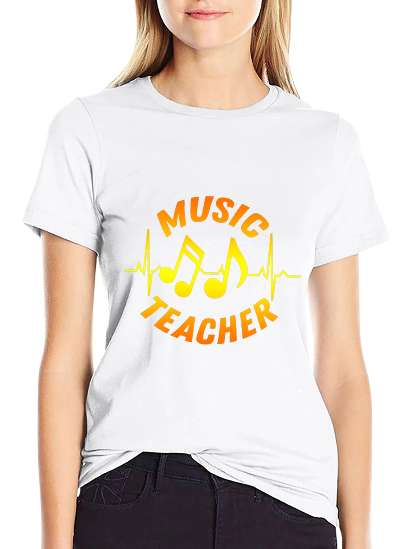 Music Teacher T-Shirt - Musical Notes Heartbeat Design