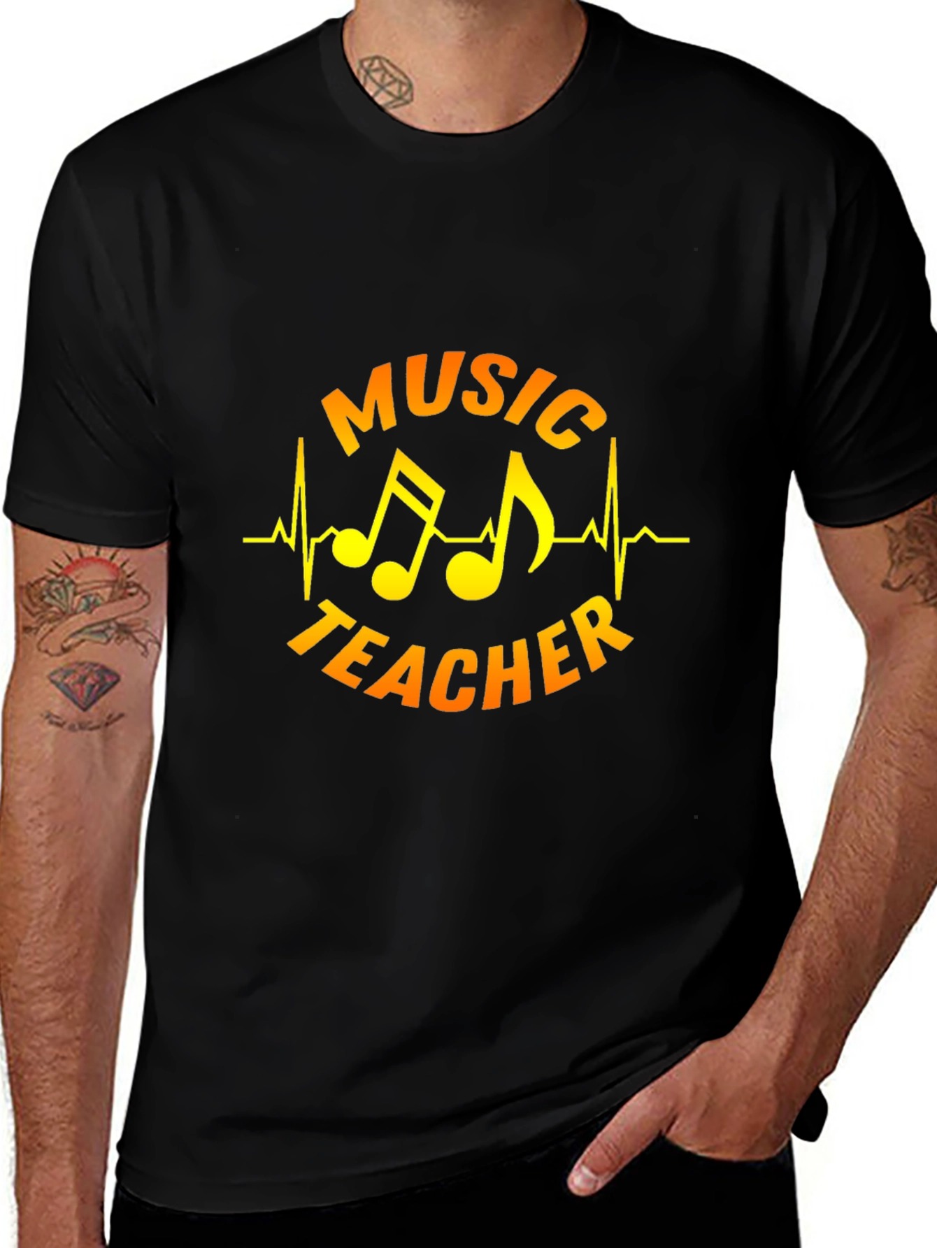 Music Teacher T-Shirt - Musical Notes Heartbeat Design