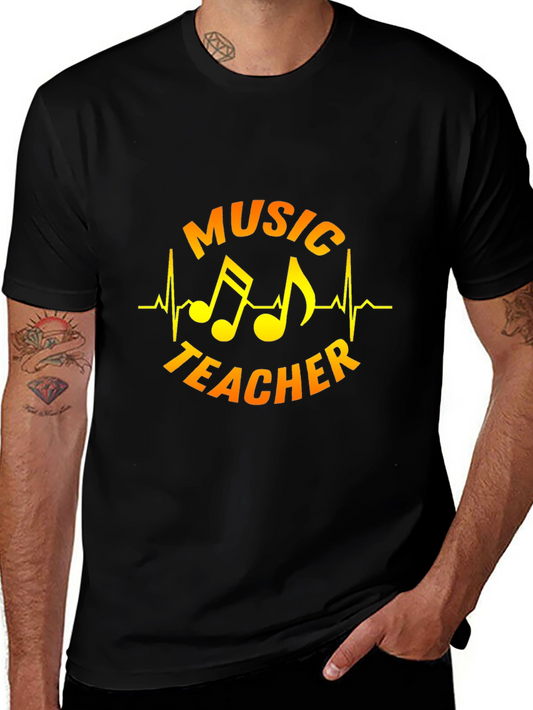 Music Teacher T-Shirt - Musical Notes Heartbeat Design