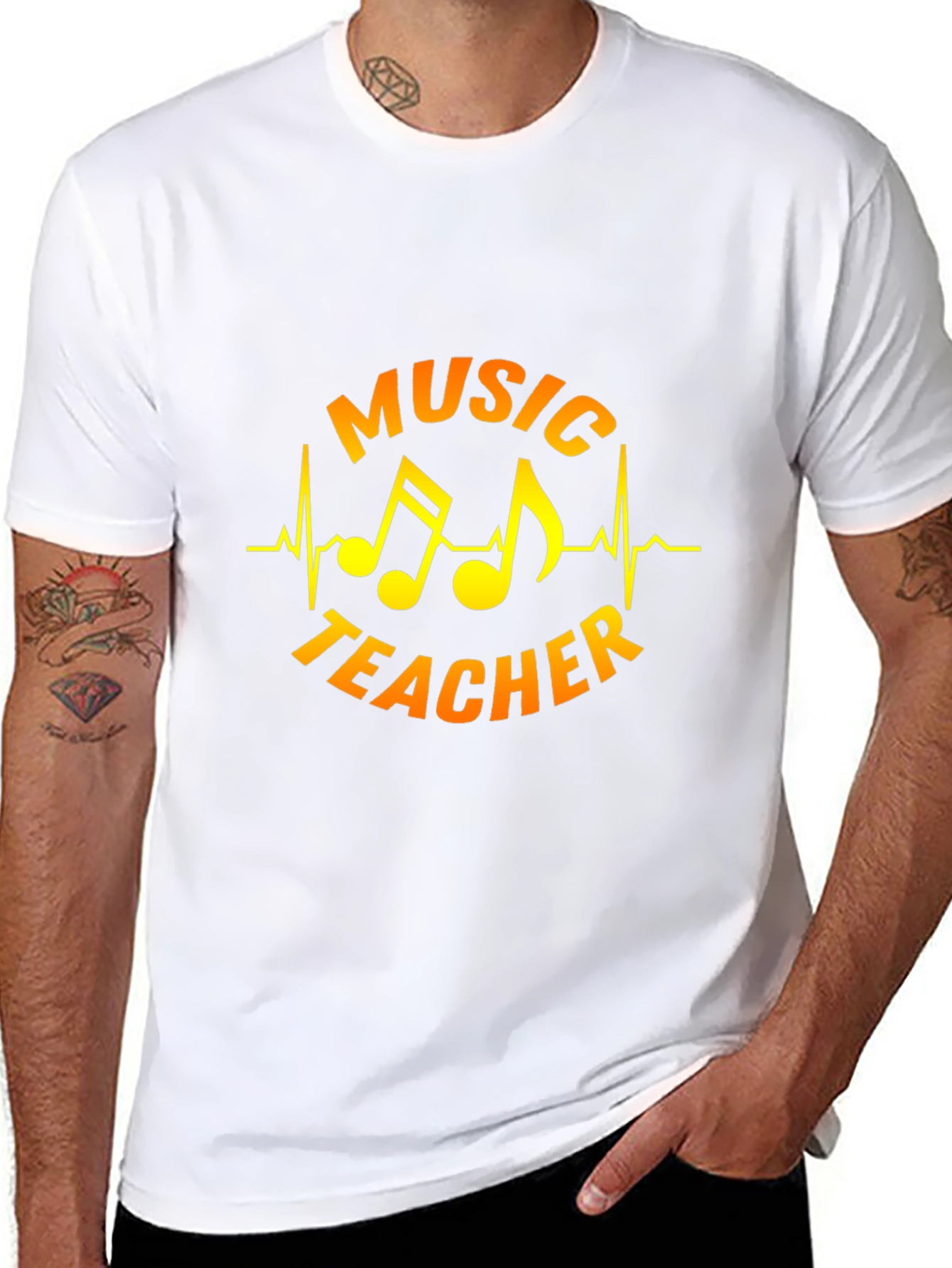 Music Teacher T-Shirt - Musical Notes Heartbeat Design