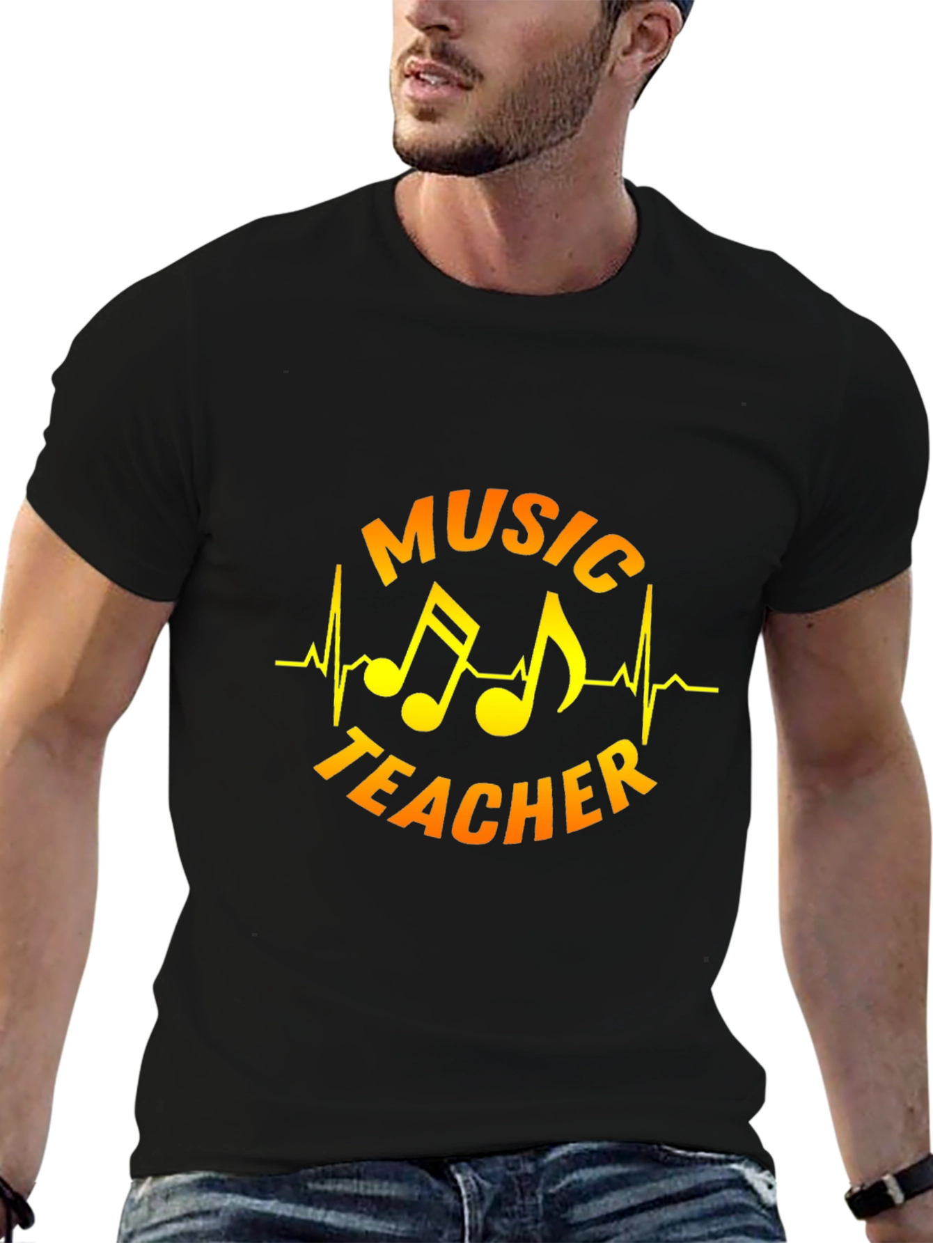 Music Teacher T-Shirt - Musical Notes Heartbeat Design