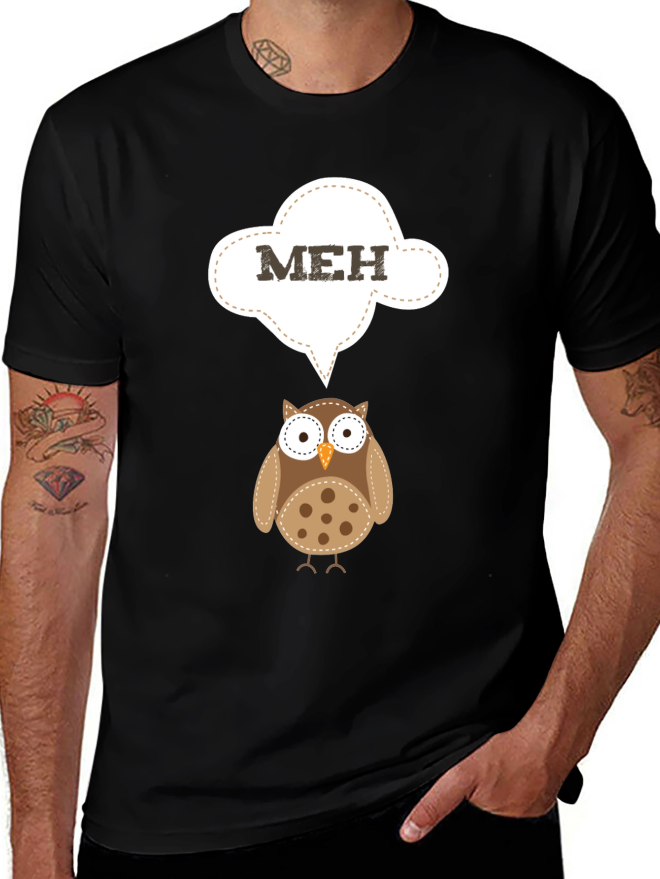 Meh Owl T-Shirt - Funny Cartoon Graphic Tee