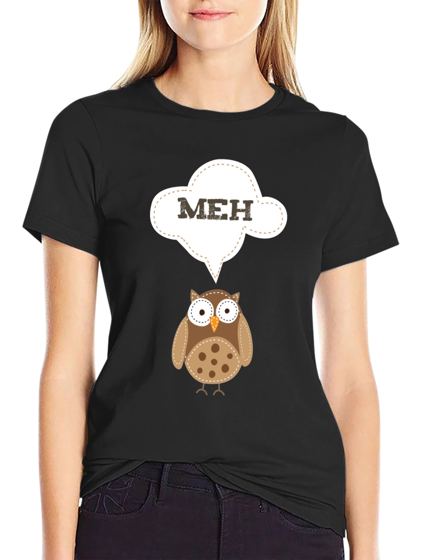 Meh Owl T-Shirt - Funny Cartoon Graphic Tee