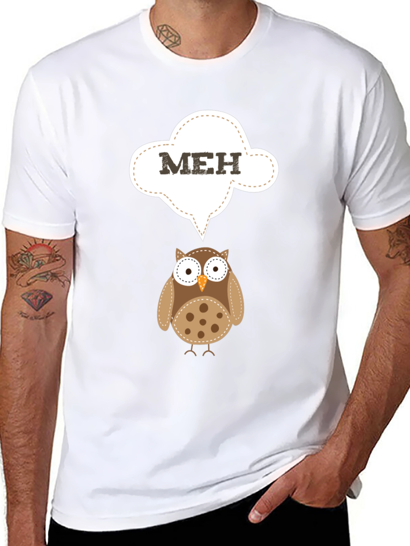 Meh Owl T-Shirt - Funny Cartoon Graphic Tee