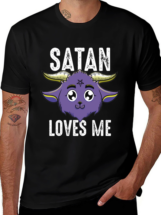 Satan Loves Me Graphic Tee - Cute Goat Design